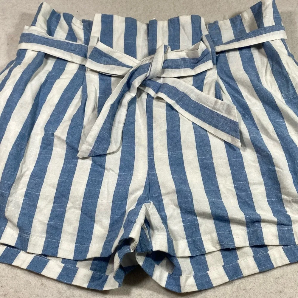 Linen Lux Linen Belted Striped Walking Shorts HIGH Rise Summer Beach Comfty - Picture 1 of 7